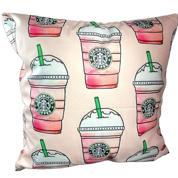 Coffee Pillow Strawberry Shake Accent Pillowcase Throw Cushion Cover Home Decor - Picture 1 of 11